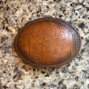 Leather Belt Buckle with Buck Design Vintage